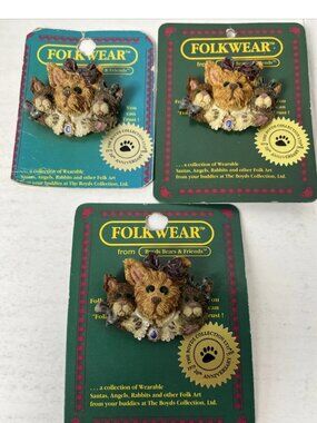 Boyds Bears Purrscilla & Kittens Cat Pin Brooch Lot of 3 NOS #26419
